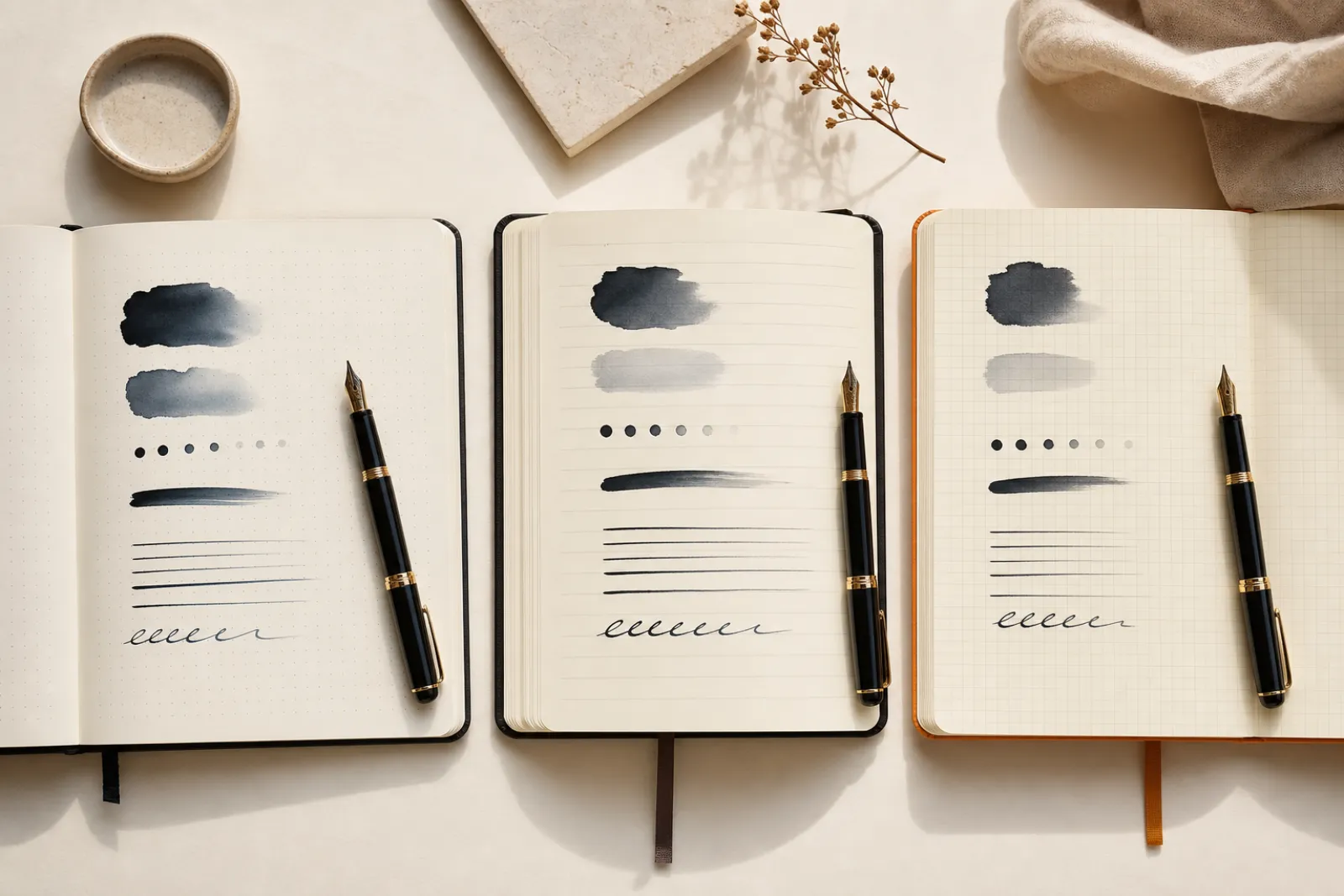 journaling pens tested across Leuchtturm1917 Moleskine and Rhodia notebooks